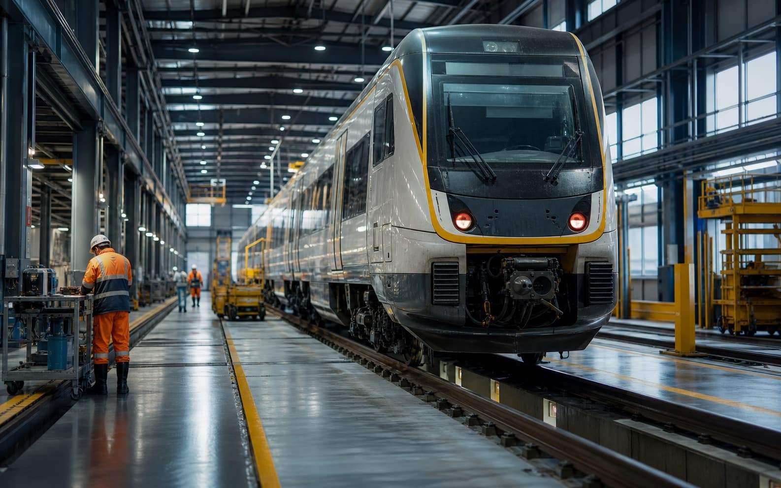 Rail maintenance depot with train and infrastructure equipment