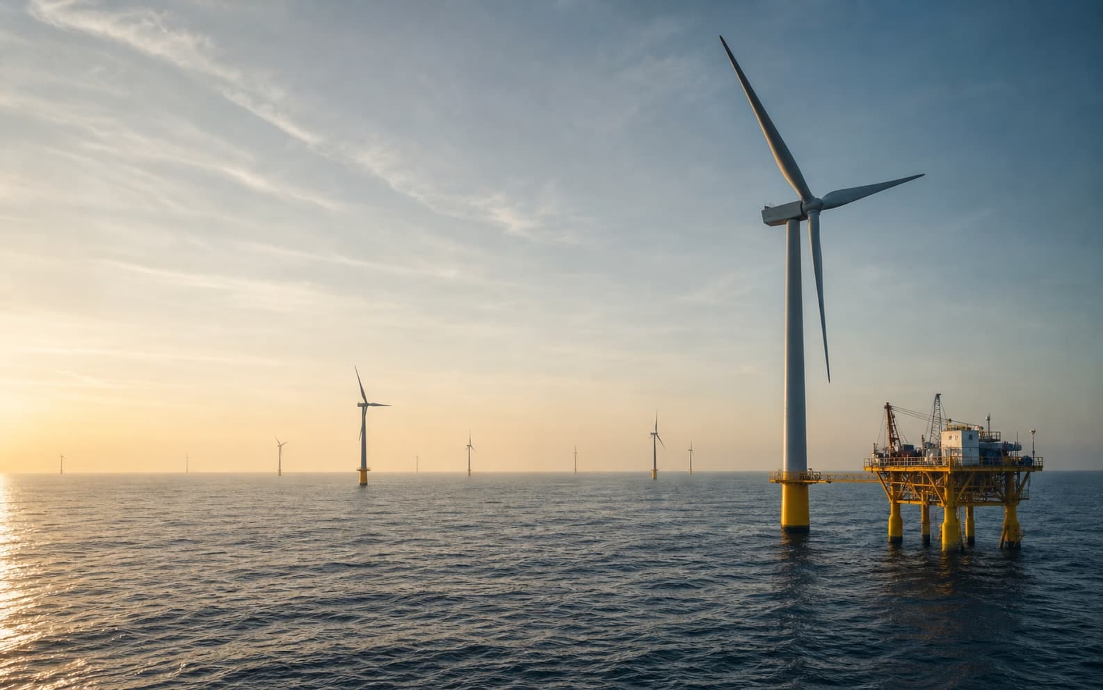 Offshore wind farm with service platform at sea