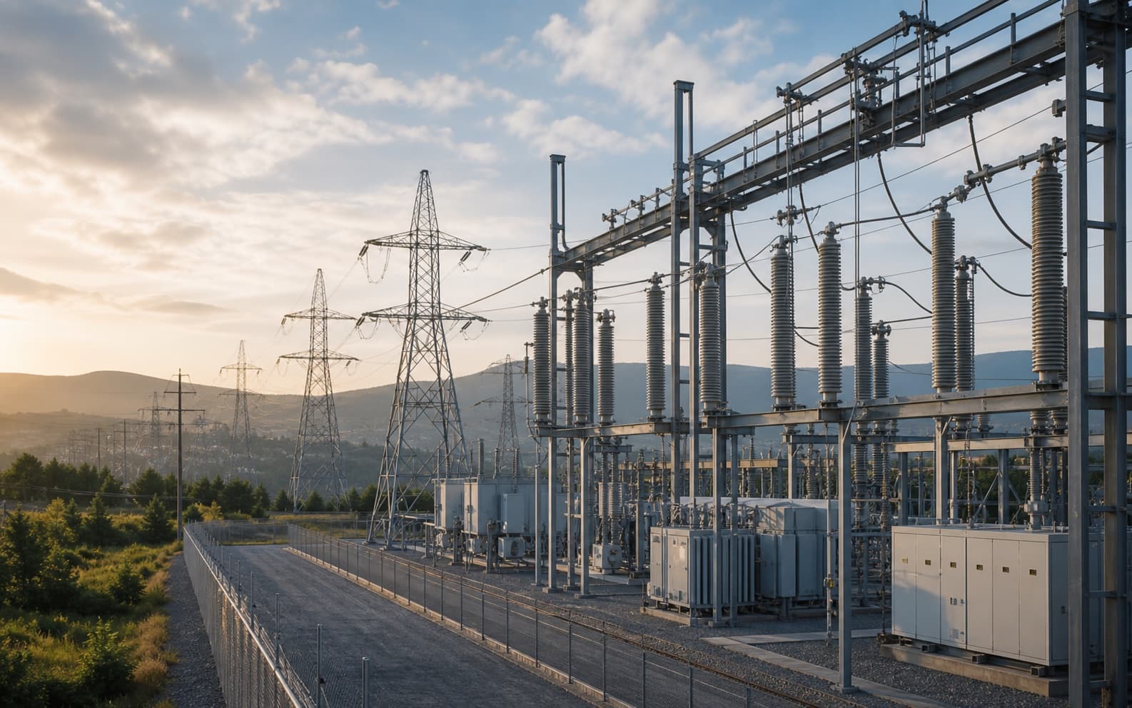 Electrical substation and transmission infrastructure in daylight
